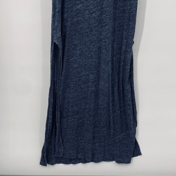 Anthropologie Linen Maxi Dress Side Slits Short Sleeve Slate Blue Space Dye XS P - Picture 4 of 9